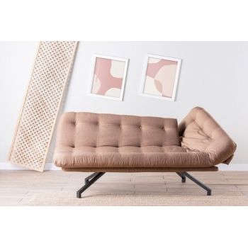 Canapea extensibila Coxy, Futon, 3 locuri, 110x200 cm, metal, maro