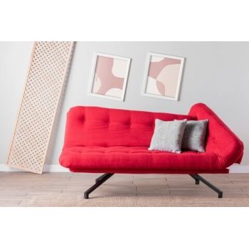 Canapea extensibila Coxy, Futon, 3 locuri, 110x200 cm, metal, rosu