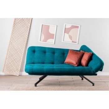Canapea extensibila Coxy, Futon, 3 locuri, 110x200 cm, metal, verde petrol Canapea extensibila Coxy, Futon, 3 locuri, 110x200 cm, metal, verde petrol