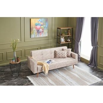 Canapea extensibila Dublin, Balcab Home, 3 locuri, 214x75x90 cm, lemn, crem