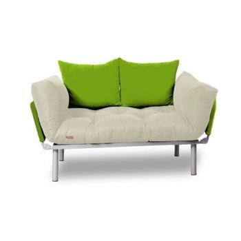 Canapea extensibila Gauge Concept, Cream Green, 2 locuri, 190x70 cm, fier/poliester