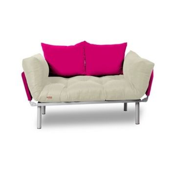 Canapea extensibila Gauge Concept, Cream Pink, 2 locuri, 190x70 cm, fier/poliester