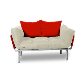 Canapea extensibila Gauge Concept, Cream Red, 2 locuri, 190x70 cm, fier/poliester