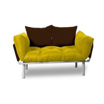 Canapea extensibila Gauge Concept, Yellow Brown, 2 locuri, 190x70 cm, fier/poliester ieftina