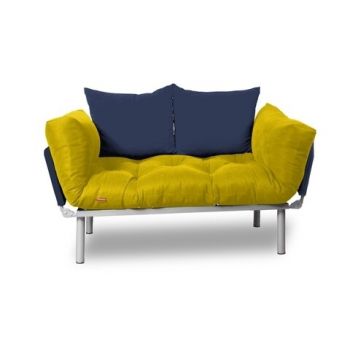 Canapea extensibila Gauge Concept, Yellow Navy Blue, 2 locuri, 190x70 cm, fier/poliester