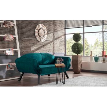 Canapea extensibila Genzo, Futon, 2 locuri, 177x81x87 cm, metal, petrol blue