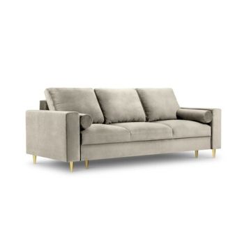 Canapea extensibila, Mimosa, Mazzini Sofas, 3 locuri, cu lada de depozitare, 220x100x92 cm, catifea, bej