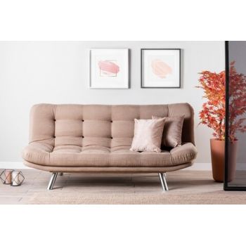 Canapea extensibila Misa Sofabed, Futon, 3 locuri, 198x128 cm, metal, mink