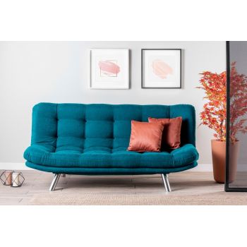 Canapea extensibila Misa Sofabed, Futon, 3 locuri, 198x128 cm, metal, verde petrol