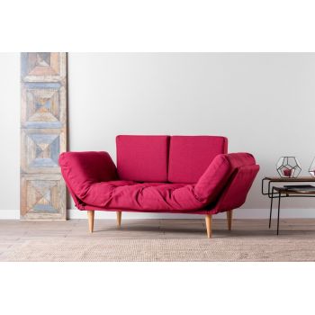 Canapea extensibila Nina Daybed, Futon, 3 locuri, 200x70 cm, metal, rosu inchis