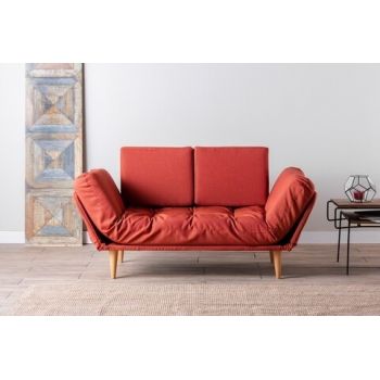 Canapea extensibila Nina Daybed, Futon, 3 locuri, 200x70 cm, metal, rosu tile