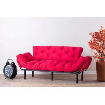 Canapea extensibila Nitta Triple, Futon, 3 locuri, 225x70 cm, metal, fucsia