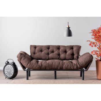 Canapea extensibila Nitta Triple, Futon, 3 locuri, 225x70 cm, metal, maro