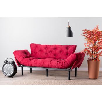 Canapea extensibila Nitta Triple, Futon, 3 locuri, 225x70 cm, metal, maroon ieftina