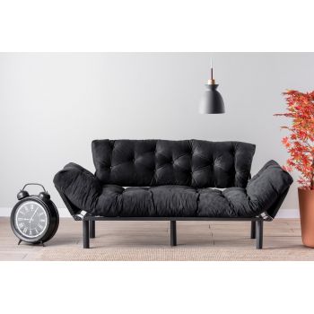 Canapea extensibila Nitta Triple, Futon, 3 locuri, 225x70 cm, metal, negru ieftina