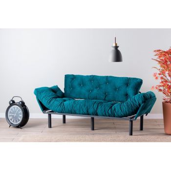 Canapea extensibila Nitta Triple, Futon, 3 locuri, 225x70 cm, metal, petrol verde ieftina