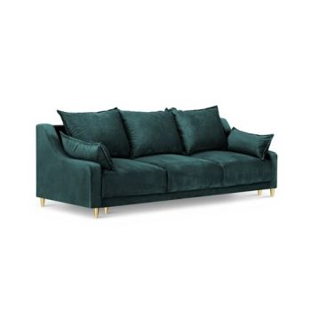 Canapea extensibila, Pansy, Mazzini Sofas, 3 locuri, cu lada de depozitare, 215x94x90 cm, catifea, albastru petrol