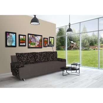 Canapea Extensibila Roma Dark Chocolate Black Flower 205x90x86 cm + lada de depozitare ieftina