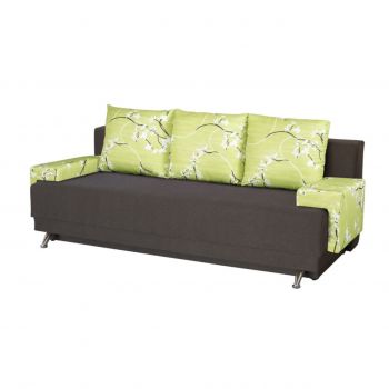 Canapea Extensibila Roma Dark Chocolate Jasmine Flower 205x90x86 cm + lada de depozitare, maro/verde ieftina