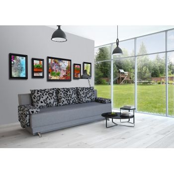 Canapea Extensibila Roma Grey Black Flower 205x90x86 cm + lada de depozitare