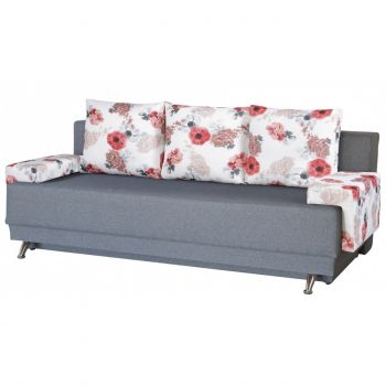 Canapea Extensibila Roma Grey Roses Flower 205x90x86 cm, cu lada de depozitare ieftina