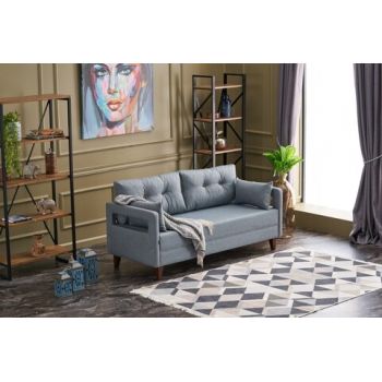 Canapea fixa Comfort, Balcab Home, 2 locuri, 175x80x80 cm, lemn, albastru