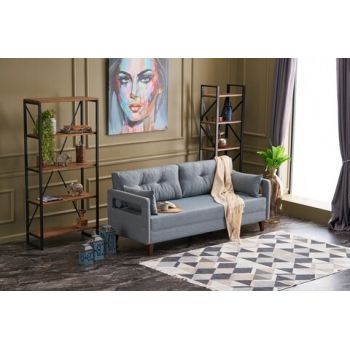 Canapea fixa Comfort, Balcab Home, 3 locuri, 206x80x80 cm, lemn, albastru