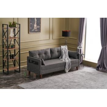 Canapea fixa Comfort, Balcab Home, 3 locuri, 206x80x80 cm, lemn, antracit