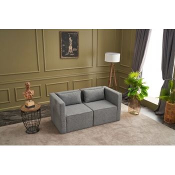 Canapea fixa Moduler Ikili Koltuk, Balcab Home, 2 locuri, 80x60x72 cm, lemn, gri