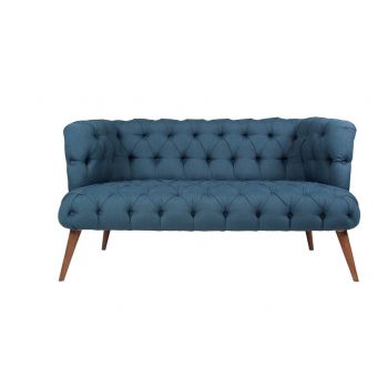 Canapea fixa West Monroe, Zeon, 2 locuri, 140x75x76 cm, lemn, albastru inchis