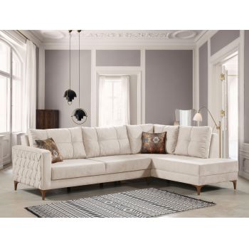 Coltar dreapta Cinar, Pandia Home, 195x87x75 cm, lemn, crem