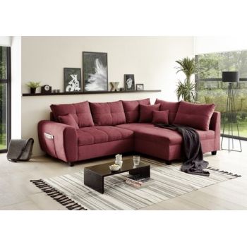 Coltar extensibil dreapta Lea Berry, 3 locuri, 248 x 87 x 176 cm, PAL/lemn/poliester, rosu