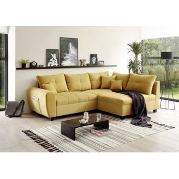 Coltar extensibil dreapta Lea Uran, 3 locuri, 248 x 87 x 176 cm, PAL/lemn/poliester, mustar