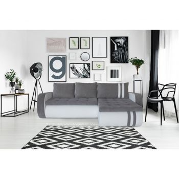 Coltar extensibil reversibil Atlanta Gri/Alb, cu lada de depozitare, 280x180x80 cm ieftina