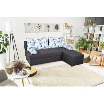 Coltar extensibil  reversibil Modena Grey Blue Anemone 206 x 145 x 80 cm cu lada de depozitare