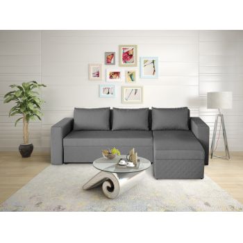 Coltar extensibil reversibil Napoli Gri, cu lada de depozitare,  247x148x78 cm