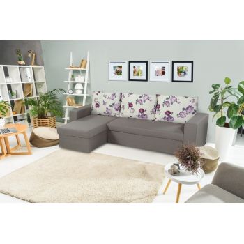 Coltar extensibil reversibil Oslo Grey Magnolia cu lada de depozitare, 247x148x78 cm