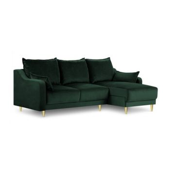 Coltar extensibil reversibil, Pansy, Mazzini Sofas, 4 locuri, cu lada de depozitare, 220x150x90 cm, catifea, verde bottle