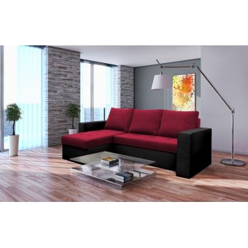 Coltar extensibil Toledo, 226x145x79 cm, 2 lazi depozitare, Reversibil, Rosu/Negru