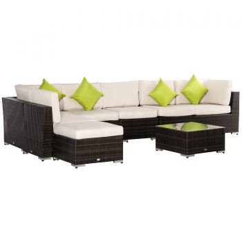 Outsunny Salon de Gradina Set 8 Piese, Salon de Gradina Modular cu Canapea si Masuta de Exterior