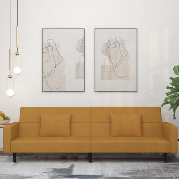 vidaXL Canapea extensibilă cu 2 locuri, 2 perne, maro, catifea