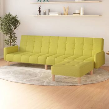 vidaXL Canapea extensibilă cu 2 locuri și taburet, verde, textil