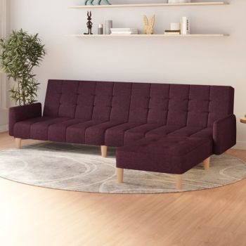 vidaXL Canapea extensibilă cu taburet, 2 locuri, violet, textil
