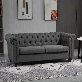 HOMCOM Canapea Chesterfield, canapea 2 locuri din material textil de in gri, canapea clasica si tapitata pentru casa si birou 185x81x78 cm HOMCOM Canapea Chesterfield, canapea 2 locuri din material textil de in gri, canapea clasica si tapitata pentru casa si birou 185x81x78 cm