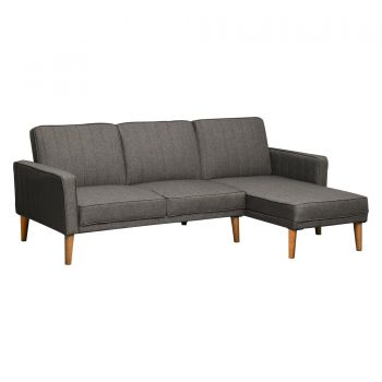 HOMCOM Canapea extensibila de colt cu spatar rabatabil modular cu peninsula si cadru din lemn material textil gri
