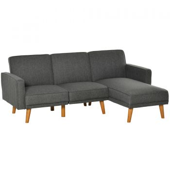 HOMCOM Canapea Extensibila din Tesatura Gri, Canapea Coltar cu 3 Locuri cu Scaun Reversibil si Spatar Reglabil
