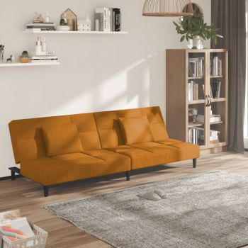 vidaXL Canapea extensibilă cu 2 locuri, 2 perne, maro, catifea