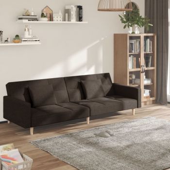 vidaXL Canapea extensibilă cu 2 locuri, 2 perne, maro închis, textil