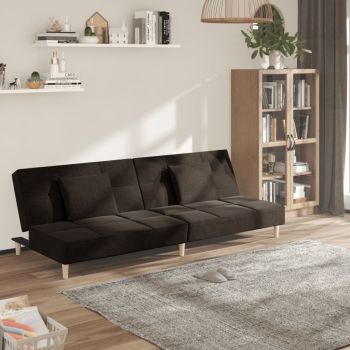 vidaXL Canapea extensibilă cu 2 locuri, 2 perne, maro închis, textil