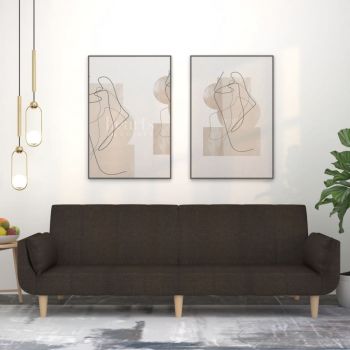 vidaXL Canapea extensibilă cu 2 locuri, 2 perne, maro închis, textil